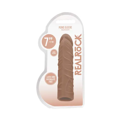 RealRock Realistic Veiny 7 in. Penis Sleeve Extender in Tan