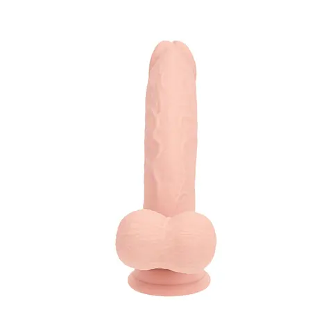 Realrock Realistic Dual Density Vibrating Silicone Dildo with Weighted Balls 6 in. in Beige