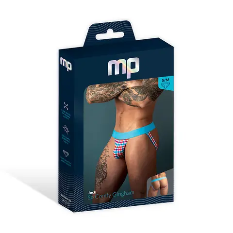 Male Power So Cumfy Gingham Jock Turquoise S/M