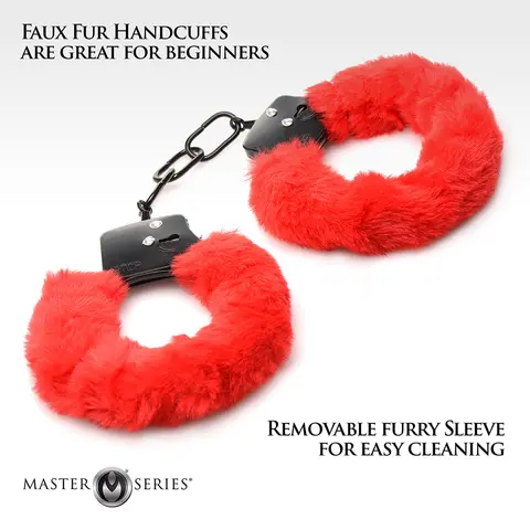 Master Series Cuffed in Fur Furry Handcuffs in Red