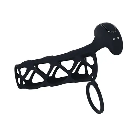 LEVELZ Vibrating Cage Silicone Cock Sleeve & Ball Ring in Black