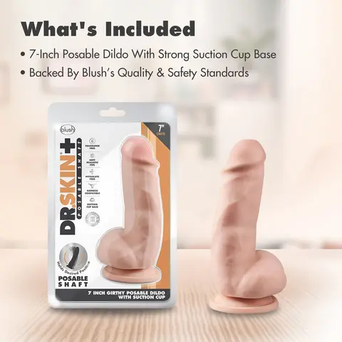 Dr. Skin Plus Girthy 7 in. Triple Density Posable Dildo with Balls in Beige