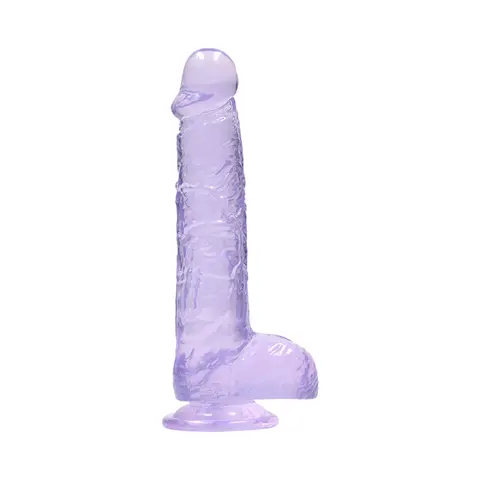 RealRock Crystal Clear Realistic 6 in. Dildo With Balls and Suction Cup in Purple