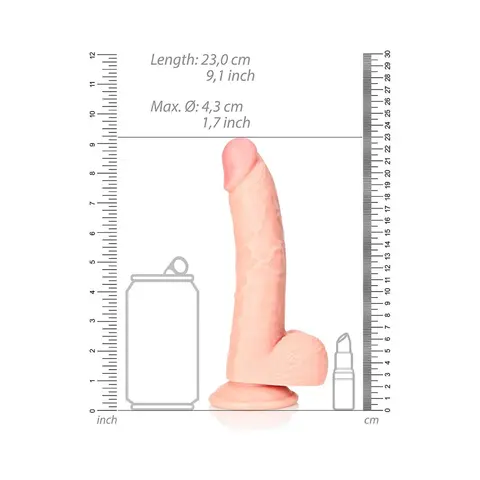RealRock Realistic 8 in. Curved Dildo With Balls and Suction Cup in Beige