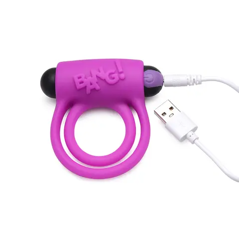 BANG! Silicone Cock Ring & Bullet with Remote Control in Purple