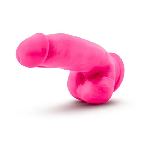 Neo Elite 7 in. Silicone Dual Density Dildo with Balls Neon in Pink