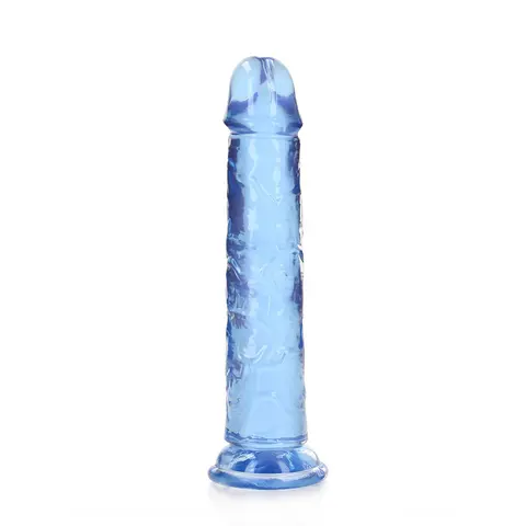 RealRock Crystal Clear Straight 7 in. Dildo Without Balls in Blue