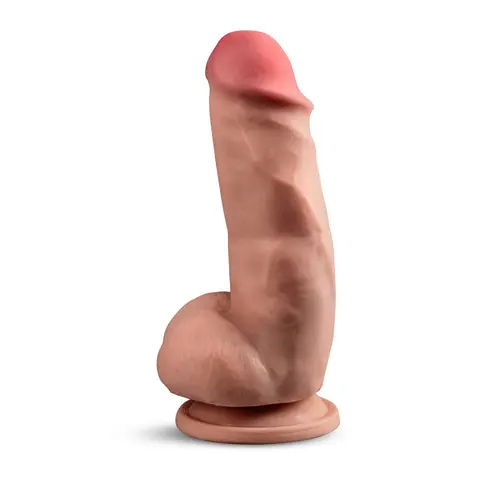 Dr. Skin Plus Girthy 7 in. Triple Density Posable Dildo with Balls in Tan