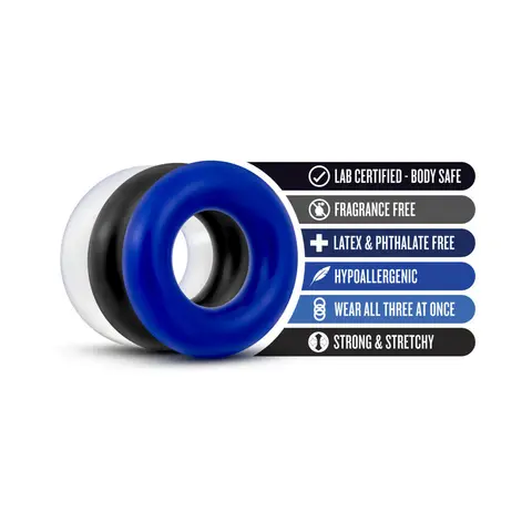 Stay Hard Donut Rings 3-Piece Cockring Set Assorted Colors