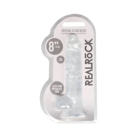 RealRock Crystal Clear Realistic 8 in. Dildo With Balls and Suction Cup in Clear