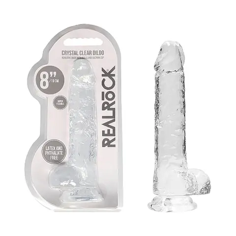 RealRock Crystal Clear Realistic 8 in. Dildo With Balls and Suction Cup in Clear