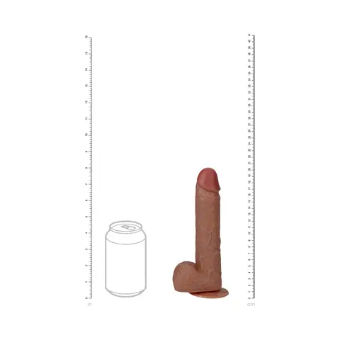 RealRock 8 in. Vibrating and Thrusting Cock with Balls Regular Straight in Tan