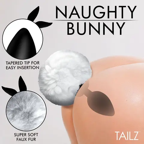 Tailz Fluffy Bunny Tail Silicone Plug in White