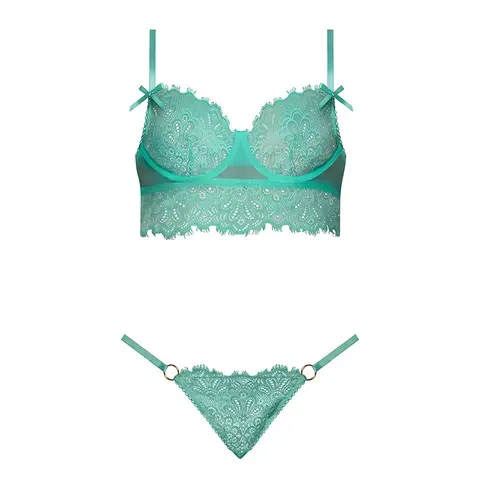 Magic Silk Caribbean Crush Demi Longline Bra & Panty with Flounce Aqua Glow L/XL
