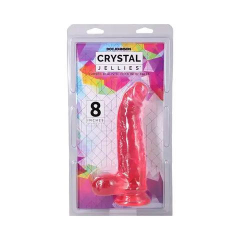 Crystal Jellies Curved Realistic Cock with Balls 8 in. in Pink