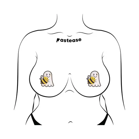 Pastease Boo-Bee Pasties: Kawaii Ghost with Bee Friend Nipple Covers
