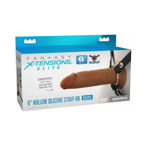 Fantasy X-Tensions Elite Hollow Silicone Strap-On 6 in. in Brown