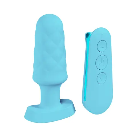 Loveline Velvet Rechargeable Silicone Remote Control Vibrating Plug in Blue
