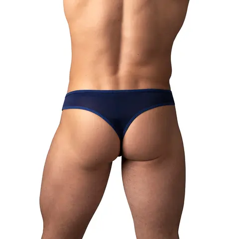 Male Power Sassy Lace Open Ring Thong Navy L/XL