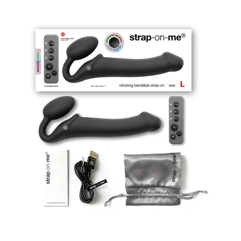 Strap-On-Me Rechargeable Remote-Controlled Silicone Vibrating Bendable Strap-On Purple M in Black