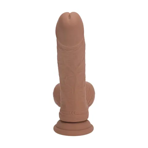 Realrock Realistic Dual Density Vibrating Silicone Dildo with Weighted Balls 8 in. in Tan