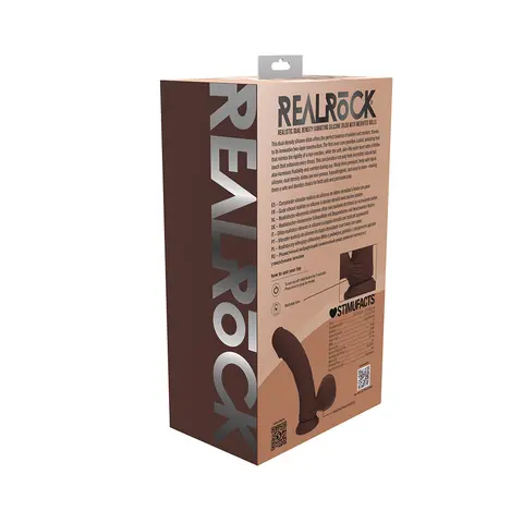 Realrock Realistic Dual Density Vibrating Silicone Dildo with Weighted Balls 6 in. in Brown