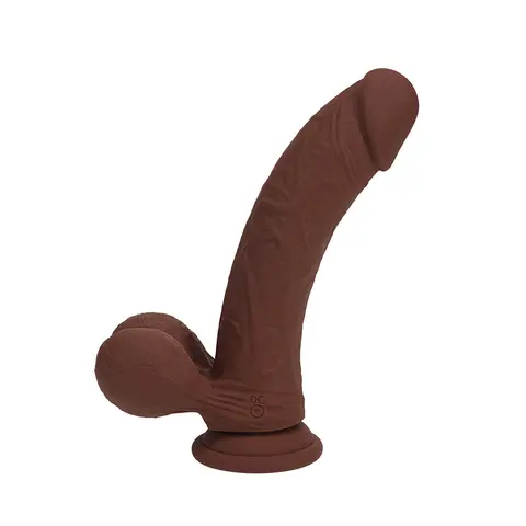 Realrock Realistic Dual Density Vibrating Silicone Dildo with Weighted Balls 6 in. in Brown