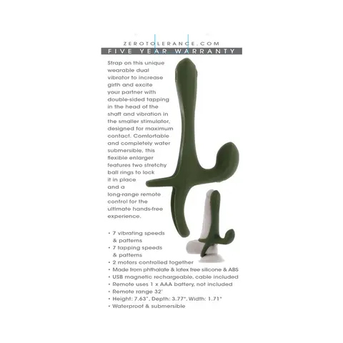 Zero Tolerance Strap Tap & Go Rechargeable Vibrating Girth Enhancer Silicone Green