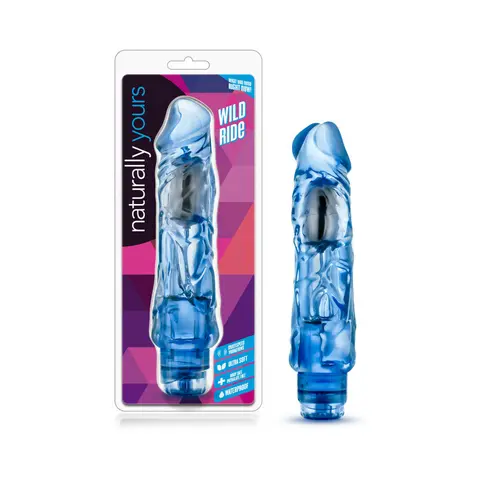 Naturally Yours Wild Ride Realistic 9 in. Vibrating Dildo in Blue