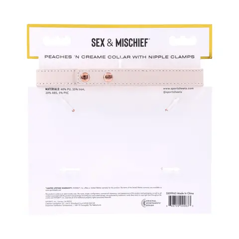 Sportsheets Sex & Mischief Peaches 'n CreaMe Collar with Nipple Clamps
