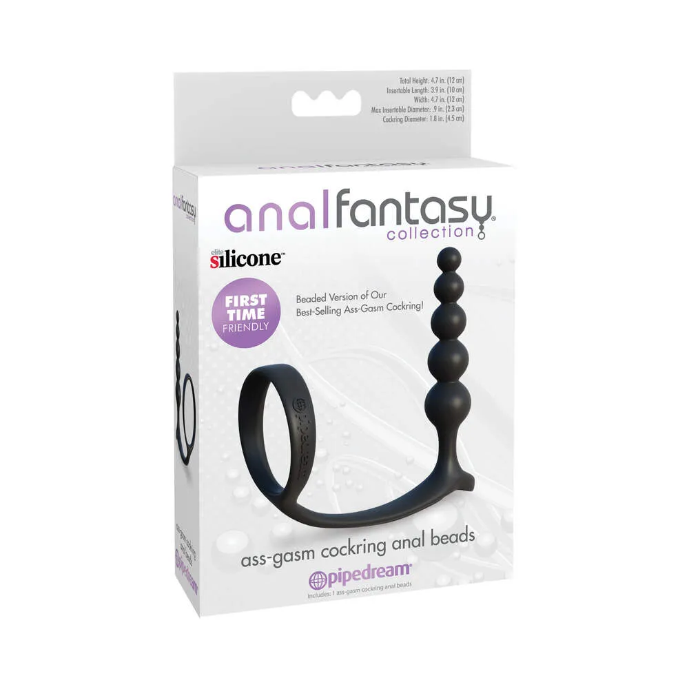 Anal Fantasy Collection Silicone Ass-Gasm Cockring Anal Beads Black