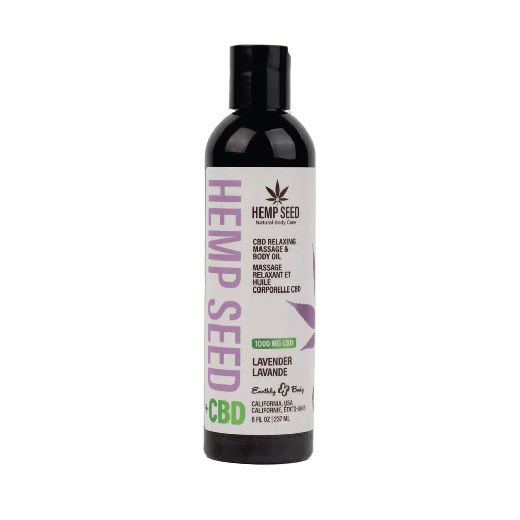 Earthly Body Hemp Seed CBD Relaxing Massage and Body Oil Lavender 8 oz.