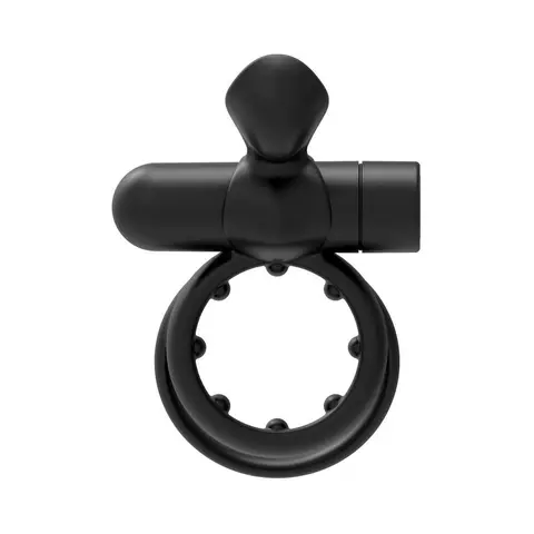 Forto Pointer Rechargeable Silicone Vibrating Dual Cockring with External Stimulator in Black