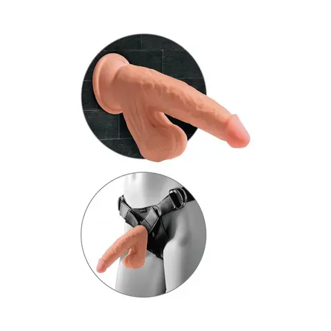 King Cock Plus 7 in. Triple-Density Cock With Swinging Balls Dildo in Tan