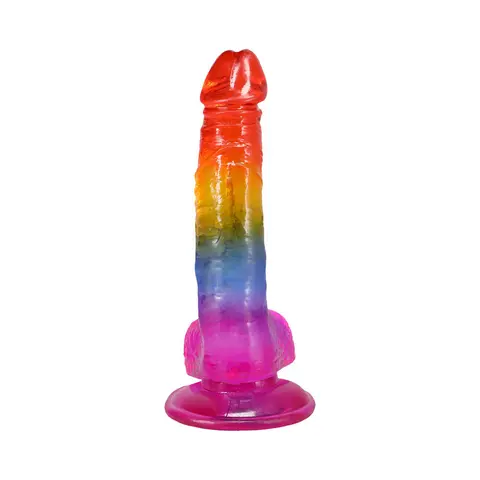 Crystal Jellies 8.5 in. Realistic Cock with Balls Rainbow