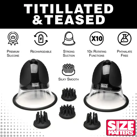 Size Matters 10X Rotating Silicone Nipple Suckers with 4 Attachments in Black