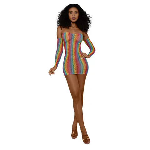 Dreamgirl Rainbow Mini Dress with Arm Warmers O/S