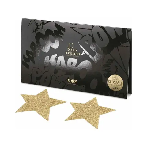 Bijoux Indiscrets Flash Reusable Glitter Pasties Star in Gold