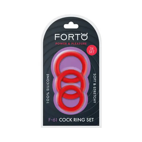 Forto F-61 3-Piece Silicone Cockring Set in Red
