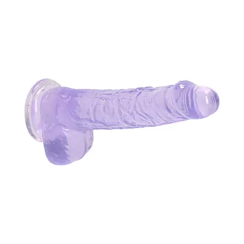 RealRock Crystal Clear Realistic 6 in. Dildo With Balls and Suction Cup in Purple