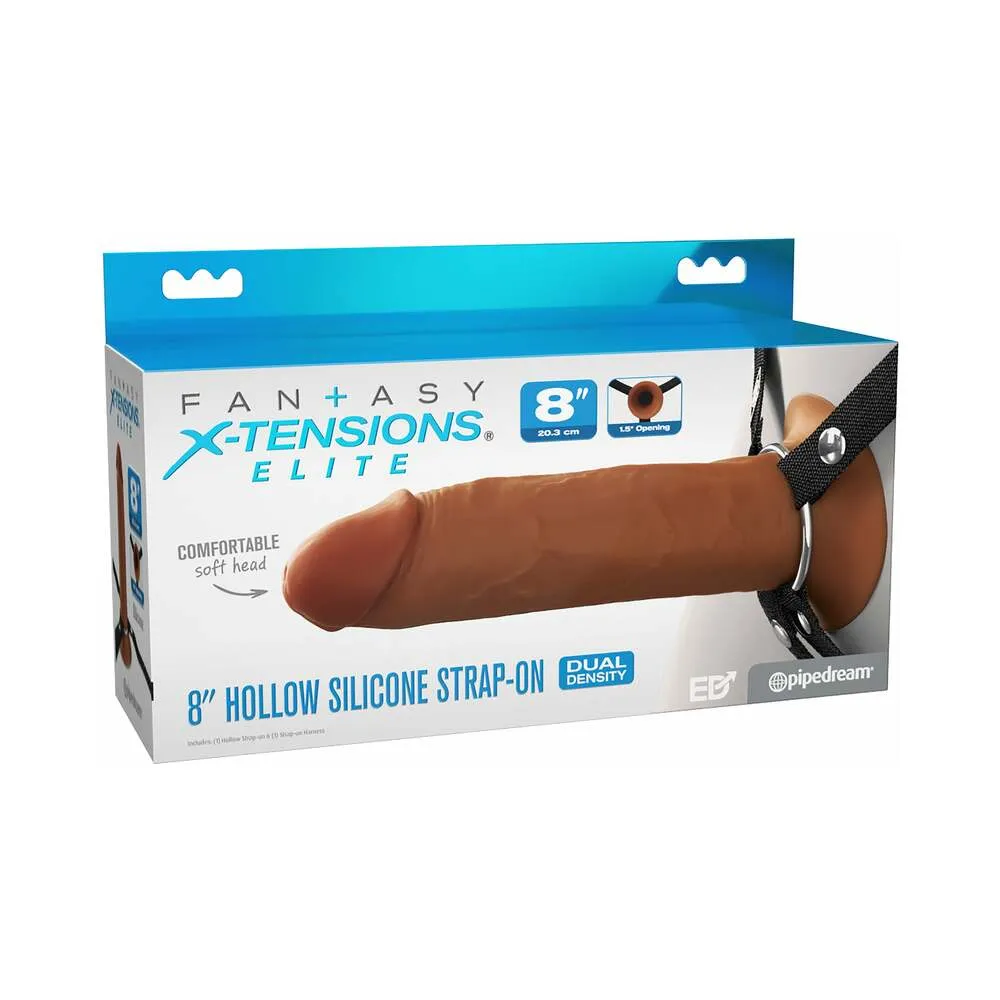 Fantasy X-Tensions Elite Hollow Silicone Strap-On 8 in. in Brown