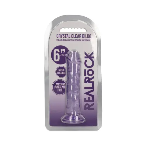 RealRock Crystal Clear Straight 6 in. Dildo Without Balls in Purple