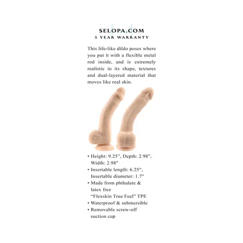 Selopa Natural Feel Flexskin Bendable Dildo with Moving Material 7 in. in Light