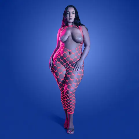 Fantasy Lingerie Glow Want It All Reversible Bodystocking & Rhinestone Pasties O/S in Glow in the Dark