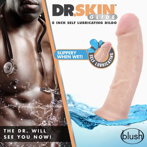 Dr. Skin Glide Realistic 8 in. Self-Lubricating Dildo in Beige