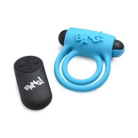 BANG! Silicone Cock Ring & Bullet with Remote Control in Blue