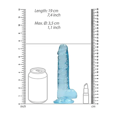 RealRock Crystal Clear Realistic 7 in. Dildo With Balls and Suction Cup in Blue