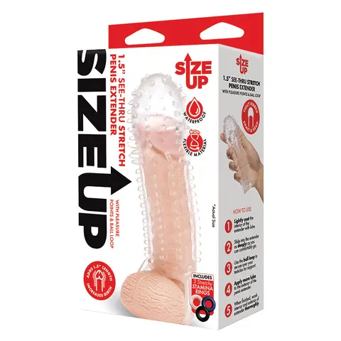 Size Up See Thru Textured Penis Extender with Ball Loop 1.5 in.
