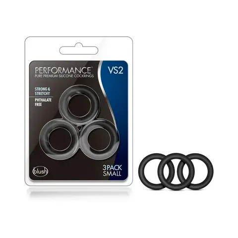 Performance VS2 Pure Premium Silicone Cockrings 3-Pack Small in Black