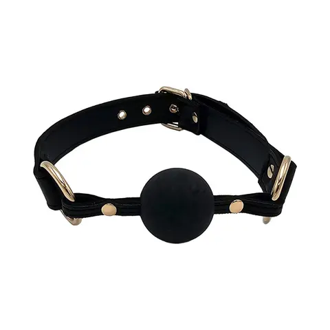 Rouge Leather Ball Gag Black with Gold Accessories
